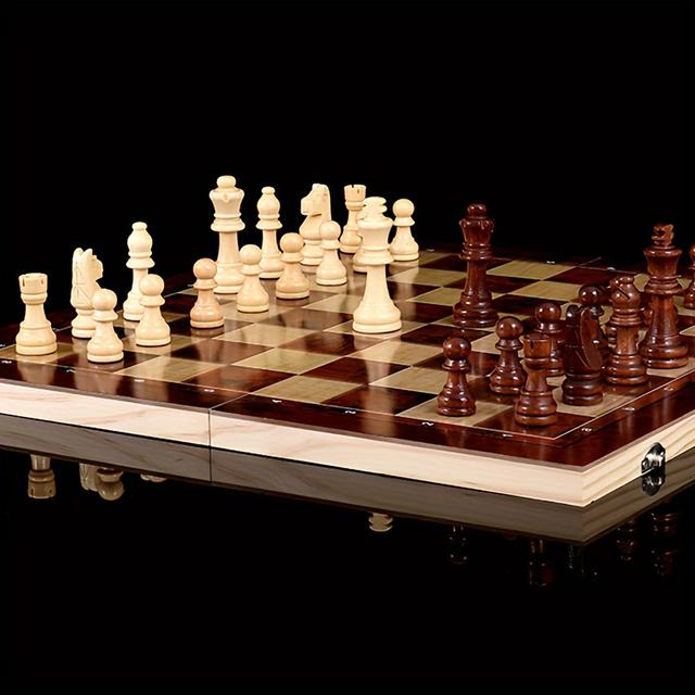 TEMU Juego de mesa plegable de madera para ajedrez, damas y backgammon | Incluye caja de almacenamiento portátil, ideal para viajes familiares y reuniones festivas, juego de ajedrez