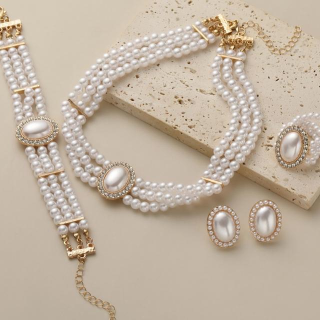 TEMU Set Of 5 Pearl Necklaces, A Chic And Luxurious Beaded Round Jewelry Set Suitable For Women' Wear And Parties