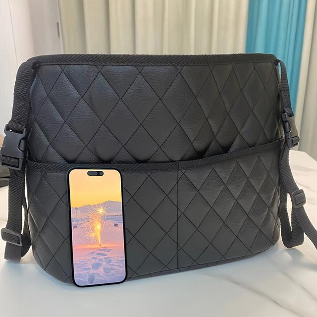 TEMU Single Black Faux Leather Car Seat Storage Organizer - Versatile Organizer For Wallets, Handbags, Books, And Other Essentials - Order In Your Vehicle And Keep Essentials