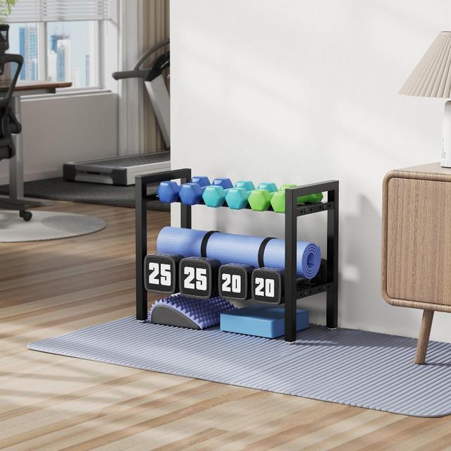 TEMU Verstellbarer 2-stöckiger Hantelständer, 20 Zoll lang, für den Heimtrainer, geeignet für Hanteln und Kettlebells (nur Ständer)