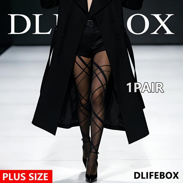 TEMU Elegant Women's Irregular Rhombus Pattern Tights, Black, High-elasticity Stockings, Suitable For All , Plus-size Sheer Tights, Versatile For Styles, , , Sexy, Fashionable Stockings