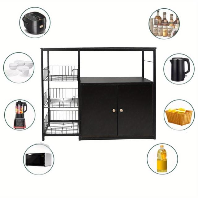 TEMU Kitchen Storage Cabinet Multifunctional Floor Standing Sideboard Cabinet Microwave Shelf Organizer Rack Pot Storage For Dining Room Living Room
