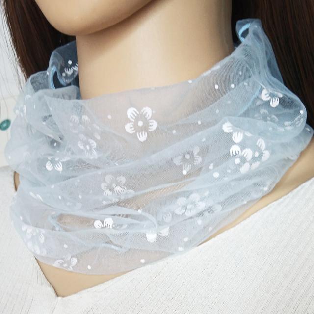 TEMU 여성을 위한 우아한 꽃무늬 메쉬 넥 스카프 - 가벼우며 통기성이 좋은 스트레치 넥 커버, 봄과 여름의 캐주얼 아웃팅에 적합한 파스텔 꽃무늬 프린트, 넥 스카프