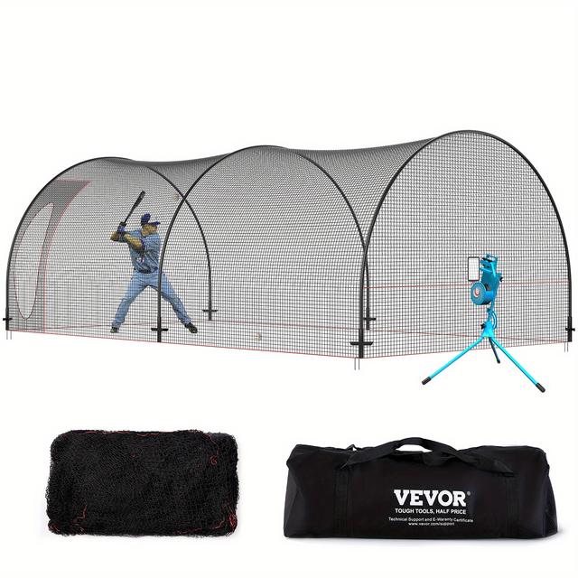 TEMU Vevor Heavy Duty Batting Cage Net And Frame Set, Portable Baseball & Softball Practice Enclosed Pitching Cage, 670cm, With Carry Bag, For Backyard Hitting Training