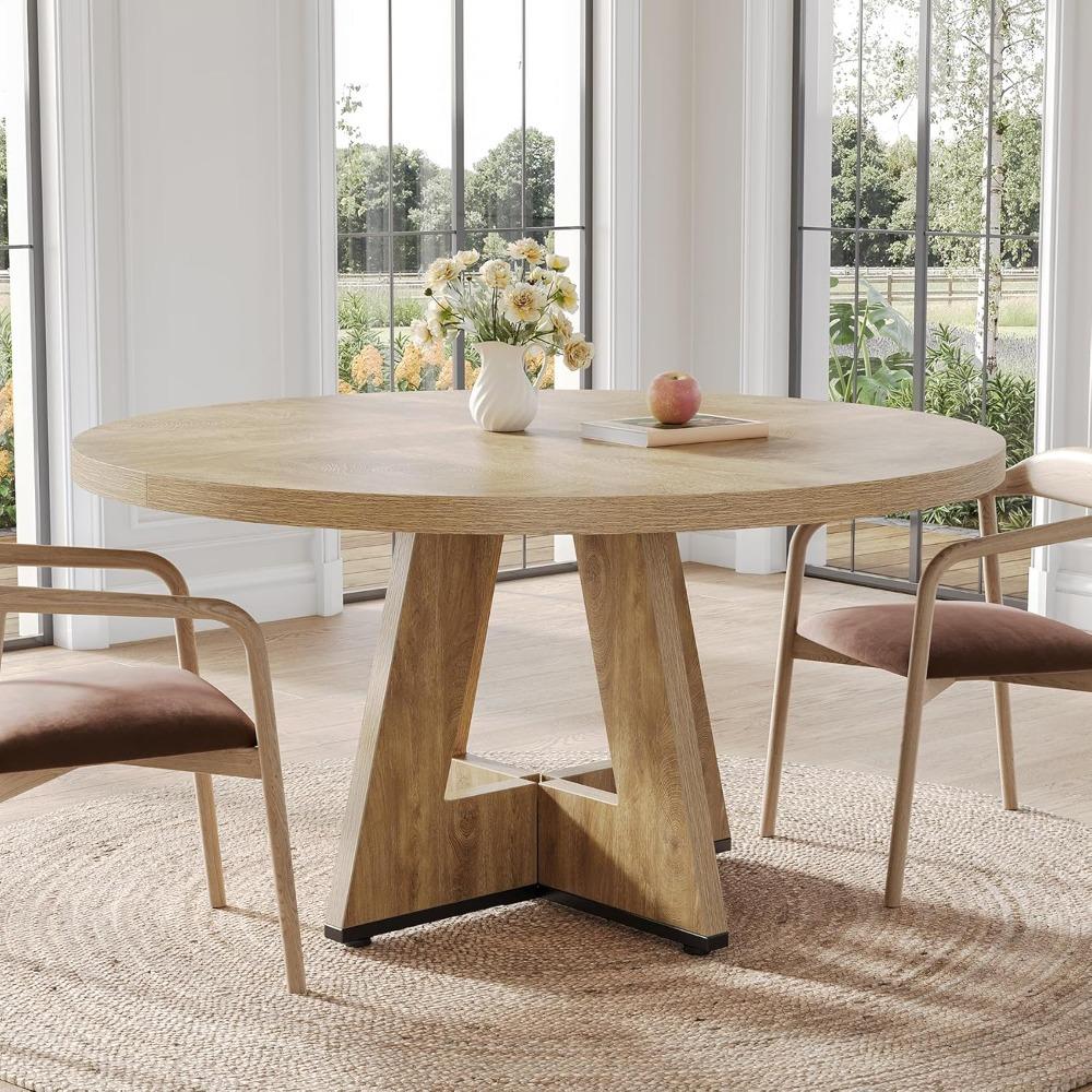 TEMU Mesa Redonda para 4-6 , Mesa de Comedor de 47 Pulgadas con Base de Pedestal de Madera, Mesas Circulares para Comedor, Cocina, ,