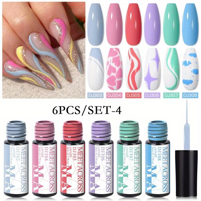TEMU Set de 6 esmaltes de uñas en gel Line, gel semipermanente para pintar, dibujar, nail art, LED, kit de para uñas, pintura para