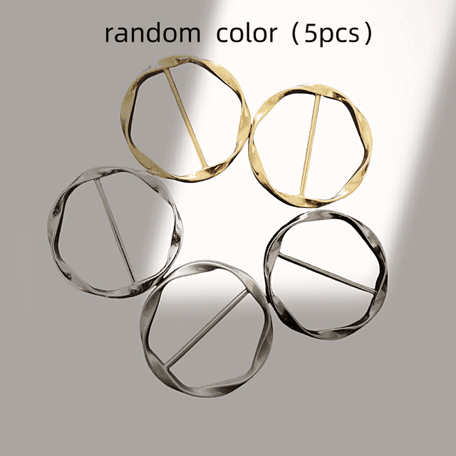 TEMU 5pcs Elegant Metal T-shirt Ring Clips - Stylish Round Scarf Buckle Holders For Women, Golden & Silvery, Ties, Shawls, And Fashion Accessories