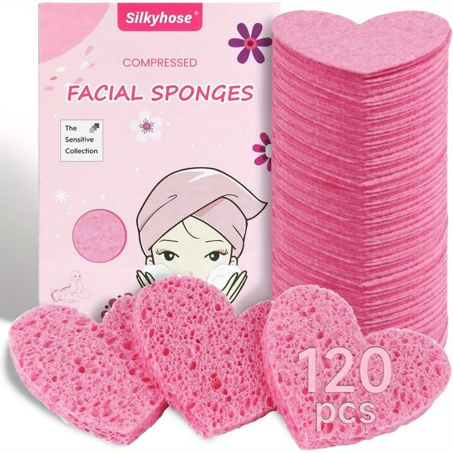 TEMU Esponjas faciales de celulosa comprimida para mujer, 120 unidades, esponjas cosméticas naturales para limpieza facial, mascarilla exfoliante y masaje facial