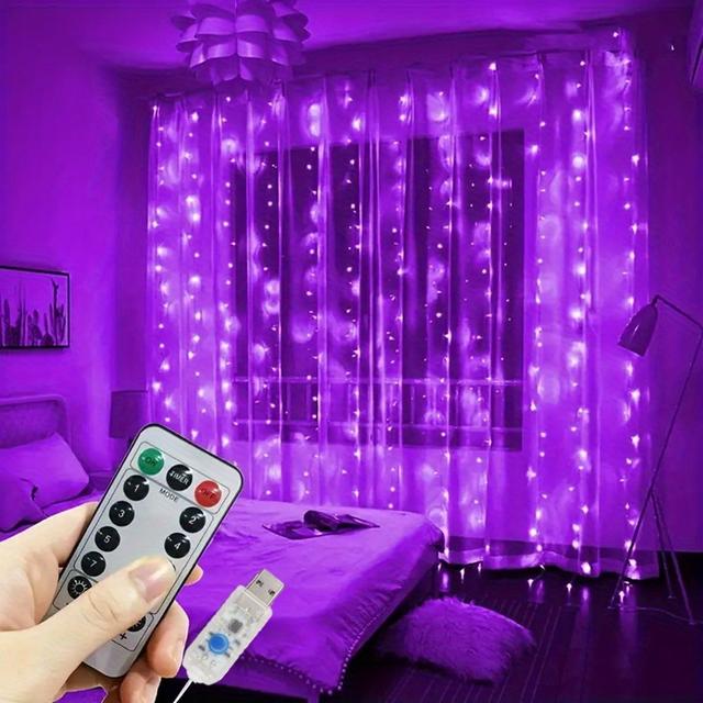 TEMU 300 LED USB Lampki z Pilotem, 8 Trybów Fioletowe Światełka do Sypialni, Bożego Narodzenia, Halloween, Wesela, , Dekoracji Domowej, Walentynek, Ramadanu, Dnia i Wielkanocy, Bez Baterii