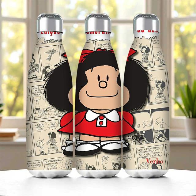 TEMU 1 pieza Taza Botella Aislada de Acero Inoxidable con Diseño Cómico Mafalda - 17 oz Pared al Vacío, Termo Escolar a Prueba de Fugas 304, Regalo Coleccionable Oficialmente en Mafalda