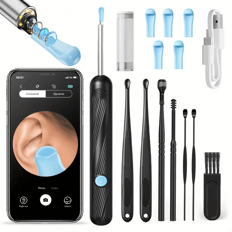 TEMU 7pcs Wax Removal Kit With 6 Spoons, And Light - Wireless Tool For Ios & , 6 Sleeves Accessories To Clean Your Ears At Home, Ip"67" Protection Level