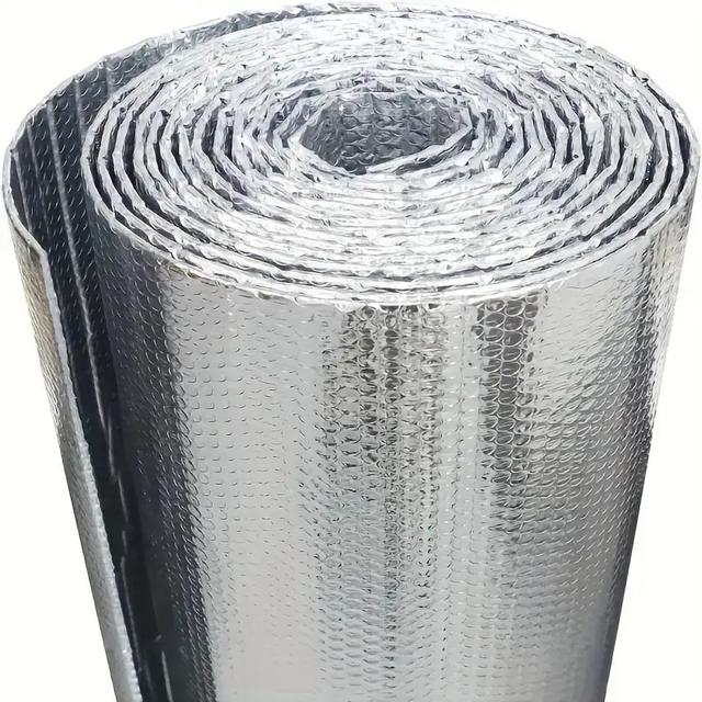 TEMU Rollo de aislamiento reflectante de doble capa de espuma y papel de aluminio, ignífugo y ahorrador de energía para , techo, paredes, puertas de coche, vehículos, fácil de cortar e instalar
