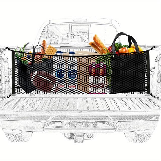 TEMU 1pc Truck Bed Cargo Net, Elastic Mesh Storage Strap With Hooks, Truck Bed Organizer With Hooks, Cargo Net Suitable For Pickup Trucks