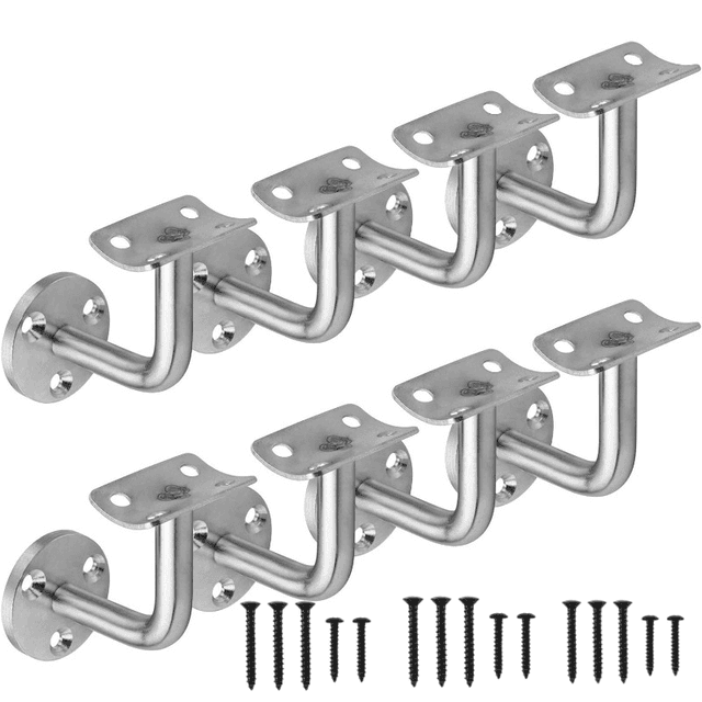 TEMU 8pcs Set Of Stair Handrail Brackets, Suitable For Round Wooden/metal Railings, Wall-mounted, 201 Stainless Steel Material
