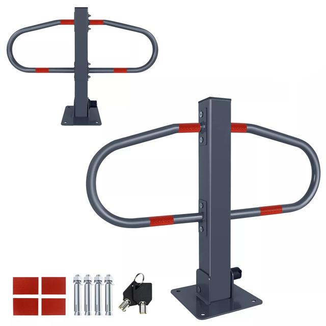 TEMU Parking Barrier Foldable With Iron Key, Barrier Post Foldable For Protecting Private Parking Or Entrances With Reflective To Be Attached
