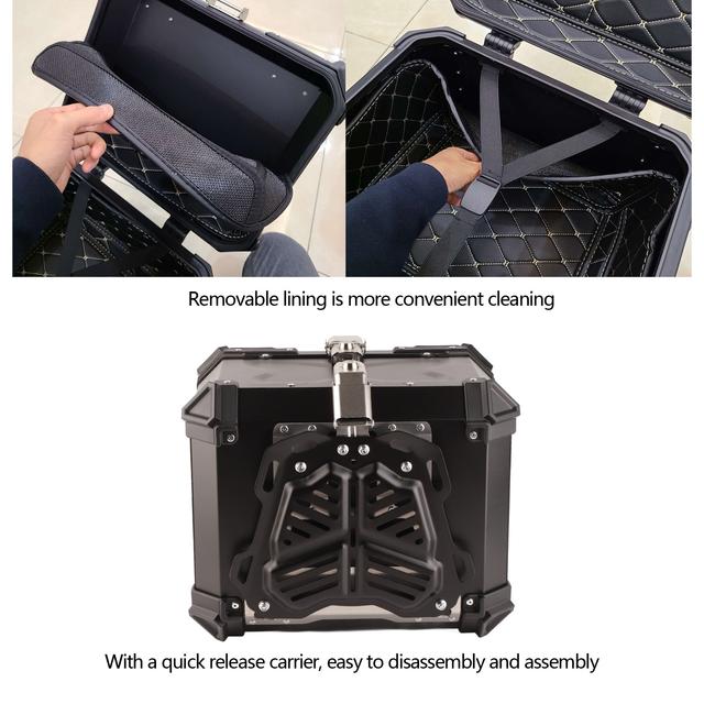 TEMU Motorcycle Top Box, Universal Black 45l Aluminum Alloy Motorcycle Top Case Tail Box Motorcycle Trunk Tail Box Bag Luggage Carrier For Store Helmet And Luggage Motorcycle Accessory