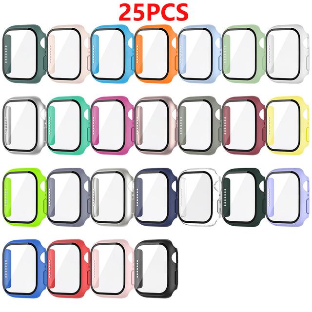 TEMU 25-teiliges Set Hülle für Apple Watch 42mm 46mm 45mm 41mm 44mm 40mm mit Panzerglas-Displayschutz Hart- für iWatch Serie 11 10 6 5 4 Se