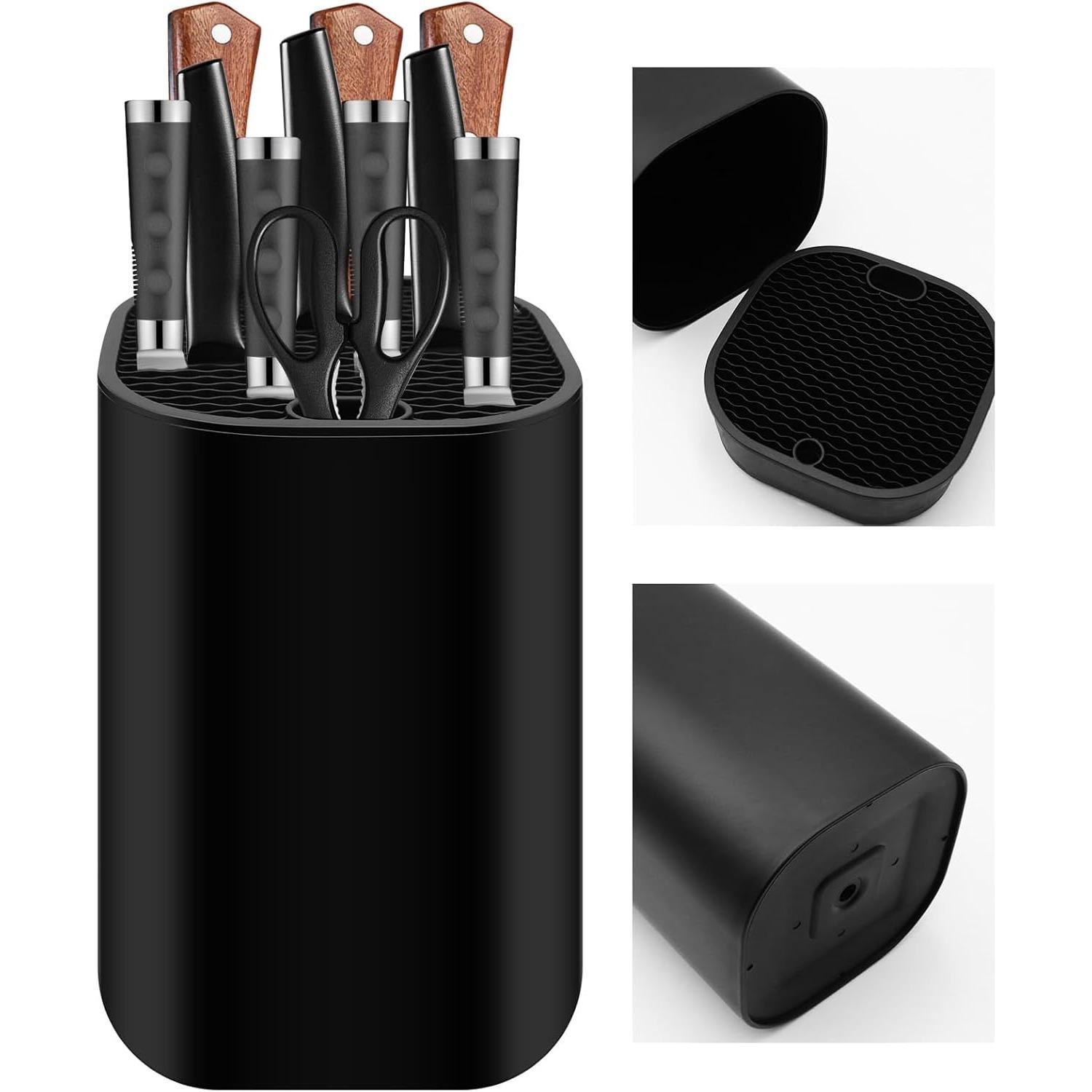 TEMU Black Block With 21 Slots And Drainage Design, Round Empty Tool Holder For All Kitchen Storage Boxes