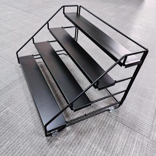 TEMU 4-tier Adjustable Spice Rack Organizer, Cabinet Spice Shelf, Desktop Countertop Organizer, Medicine Organizer, Step Organizer - Holds 24 Jars, Black(1pc), Countertop Storage| Kitchen Shelf