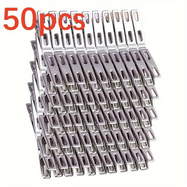 TEMU 50 Odolných Nerezových Kolíčků na Prádlo – Protiskluzové Spony, Rezivzdorné pro Vnitřní/Venkovní Sušení, Prádlo, Rostliny a Tvoření – Trvanlivé Kovové Kolíčky (50 ks), Příslušenství na Praní