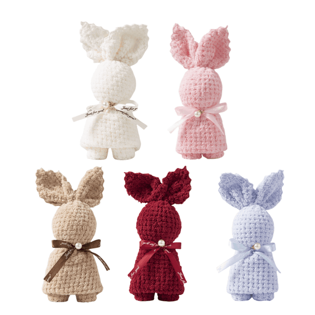 TEMU 5pcs Bunny-shaped Coral Fleece Towel Set - Soft & Absorbent Decorative Fingertip Towels With Pearl Accents, Ideal For Easter Gifts & Everyday Use In Kitchen/bathroom