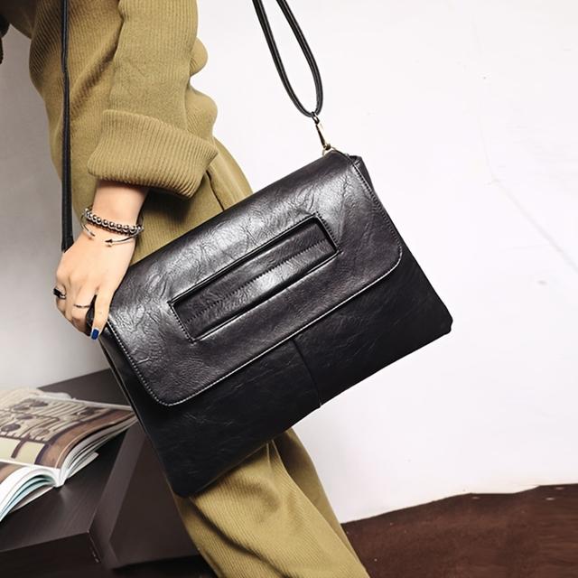 TEMU New Women's Large Capacity - Detachable Shoulder Strap, Multiple Compartments, Sleek Black For Professional & Casual Use, Crossbody Purse