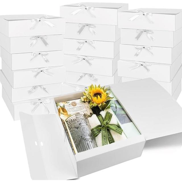 TEMU Gift For Her/him 16pcs White Gift Box With Lid With Ribbon Foldable Gift Box For Showcase Wedding Birthday Party Christmas Graduation Ceremony