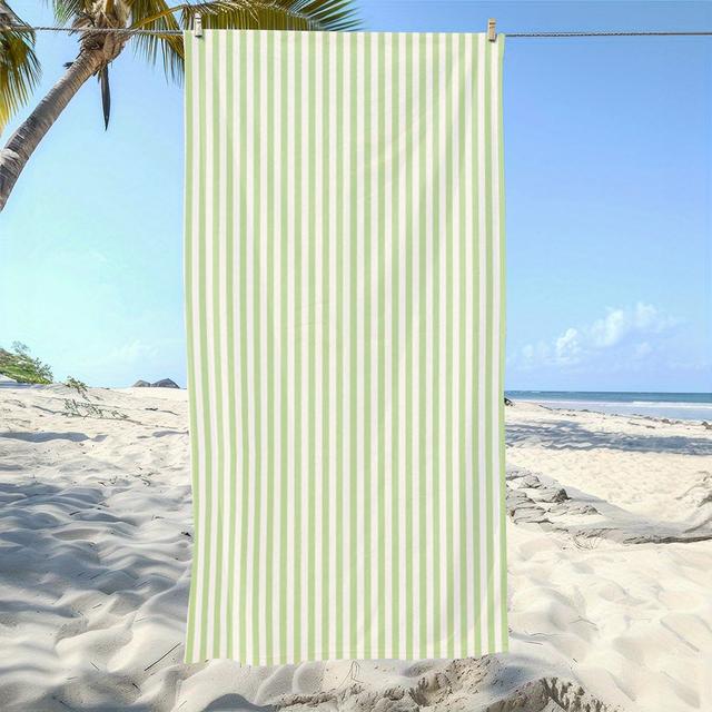 TEMU 1개 연두색과 흰색 줄무늬 비치 타월 - 일광욕과 해변 데이에 완벽한 핸드 타월