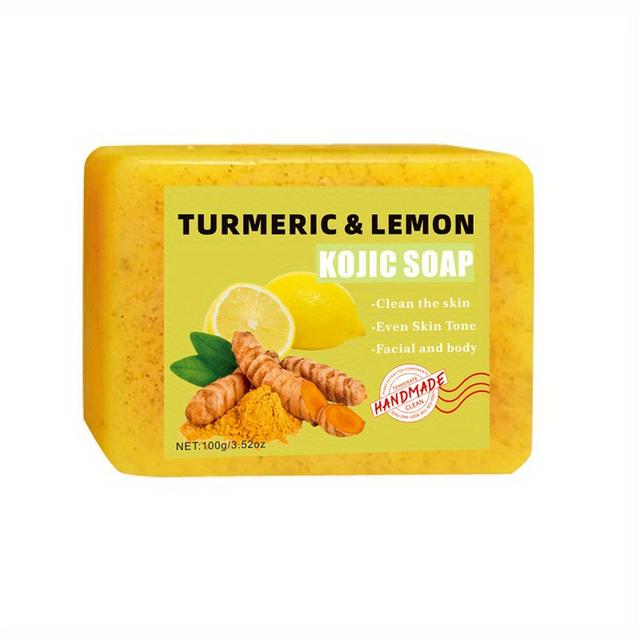 TEMU Turmeric & Lemon Kojic Acid Soap - , Moisturizing, Deep Cleansing For Face, Body & Neck - Glycerin-rich, Ideal For Outdoor Use - Perfect Father's Day Gift, Lemon Scented Soap