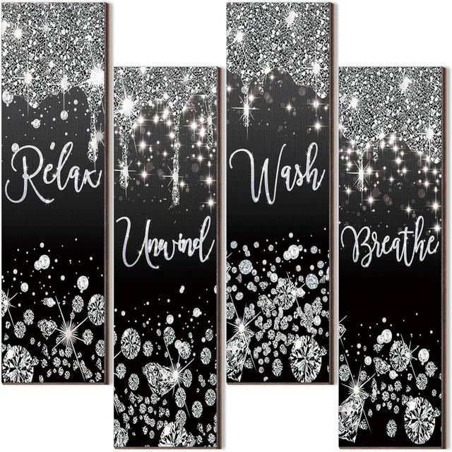 TEMU 4pcs Set Of Bathroom Wall Decoration, Sparkling Room Decoration, Relaxing Desire, Soothing Breathing Sign, Black Color, Flowing Light Hanging Bathroom Toilet, Home Spa Decoration Sign