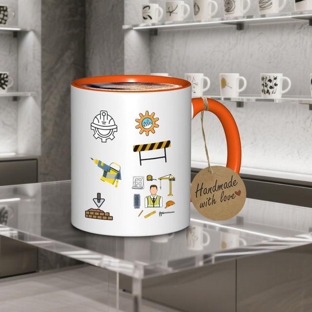 TEMU 1 قطعة كوب مهندس مدني بتصميم موقع - كوب قهوة سيراميك معزول بشعار المدني، قاعدة غير قابلة للانزلاق وآمن في غسالة الأطباق - هدية للمهندسين والمساحين والبنائين والمعماريين