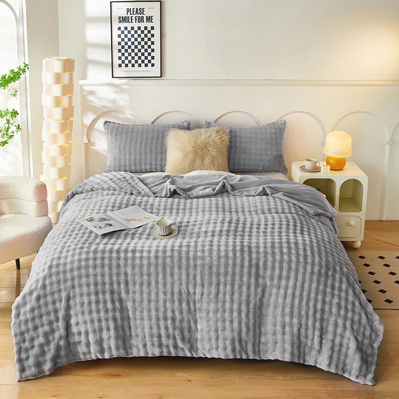 TEMU Solid Simple Bedding Set - Super Soft Rabbit Velvet, 3 Sizes (double/ Queen/ King), For Bedroom/ / Dorm Room, Easy To Wash, Stylish And Comfortable