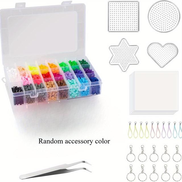 TEMU 24 Farben 5 mm -Perlen Set Bastelset mit 4 Stecktafeln, Bügelpapier-Zubehör Zufällige Farbe Perlen und Perle-Set, Perlenspielzubehör