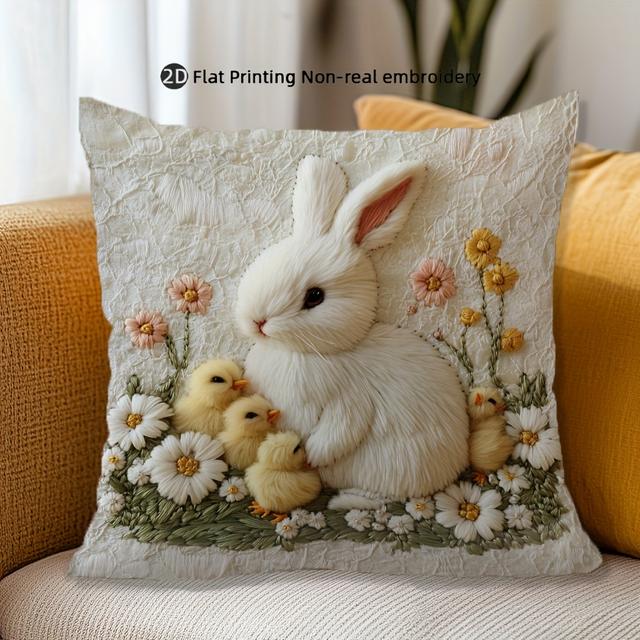 TEMU 2d Flat - Flat 2d Printed Non-realistic Embroidery, 1pc Of Throw Pillow Covers, Featuring An Easter - Made Of Soft Polyester With A Zipper