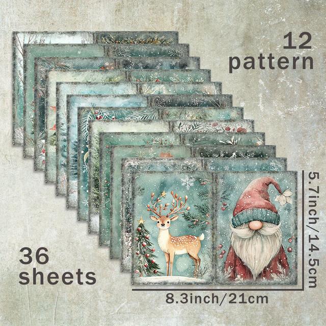 TEMU 36 Sheets Of A5 (forest Christmas Snowflake Fox Background) Paper, Suitable For Bullet Diary Trash Magazine Greeting Card Background Photo Album And Handicrafts
