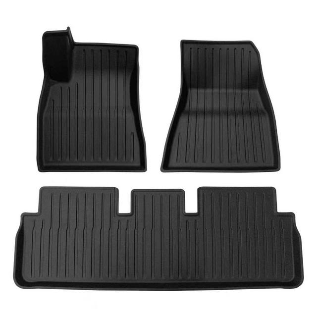 TEMU Conjunto de 3 Tapetes para Chão Dianteiro e Traseiro, Material TPE Antiderrapante, Impermeável e Resistente a Manchas, Design Aprimorado - Compatível com Tesla Model 3 (Versão 2025)