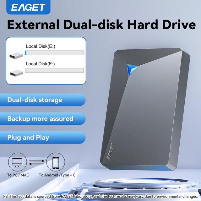 TEMU Eaget Portable Hard Drive 1tb, Dual-disk Design, 2.5inh External Mechanical Hard Drive, Usb3.0 , Wide Compatibility For Pc, Laptop, , Business & Home Use, Data Backup,