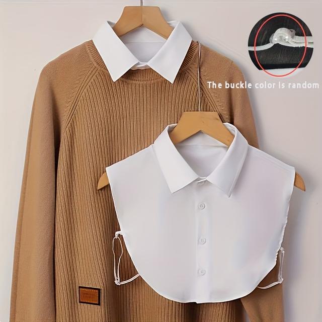 TEMU Women's Casual White Round Neck Top With Detachable Collar - Non-stretch Fabric, Solid Color, Suitable For Professional And Casual Wear