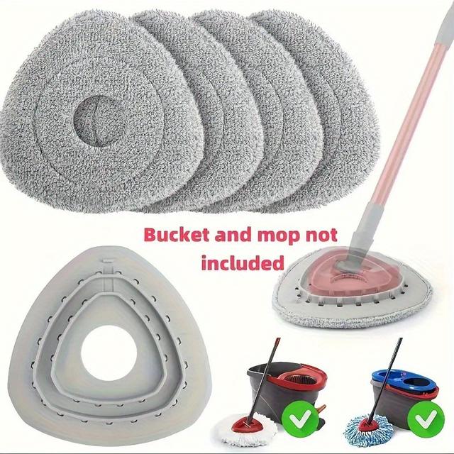 TEMU 4 Mop Pads - 1 Set With Base. Microfiber Material, Machine Washable And Hand Washable, Suitable For Mop Heads Replacement, Flat Angle Mops, Wet/dry Pads, Not Compatible With Bucket