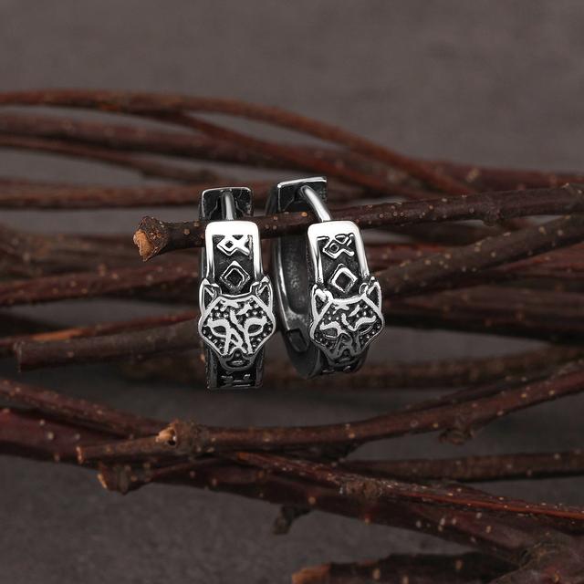 TEMU Wikinger Ring Ohrringe, Wolfskopf Design, Unisex, Punk-Stil, Hip-Hop-Stil, Schmuck, Party-Essentials, Hochzeitsgeschenke für Jungen