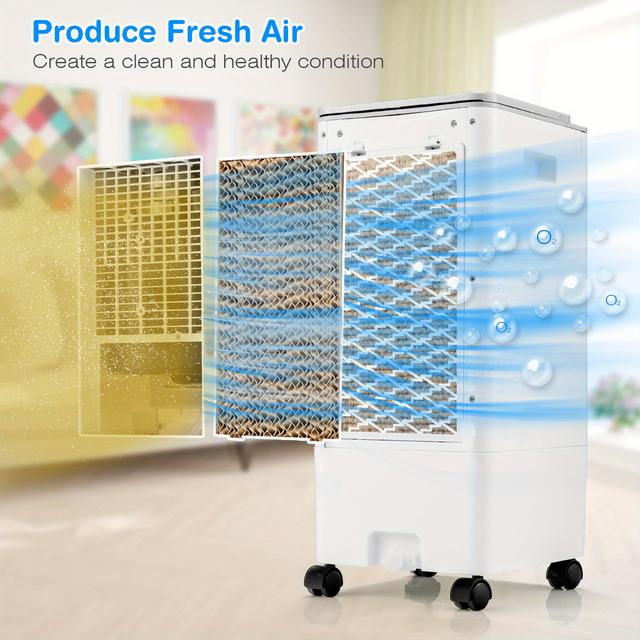TEMU Multigot 3in 1 Evaporative Air Cooler, Portable Cooling Fan W/remote Control, 4 Modes, 3 Speeds & 1.6 Gal Water Tank, Quiet Swamp Cooler W/7h Timer & Packs For Home Bedroom Living Room Office