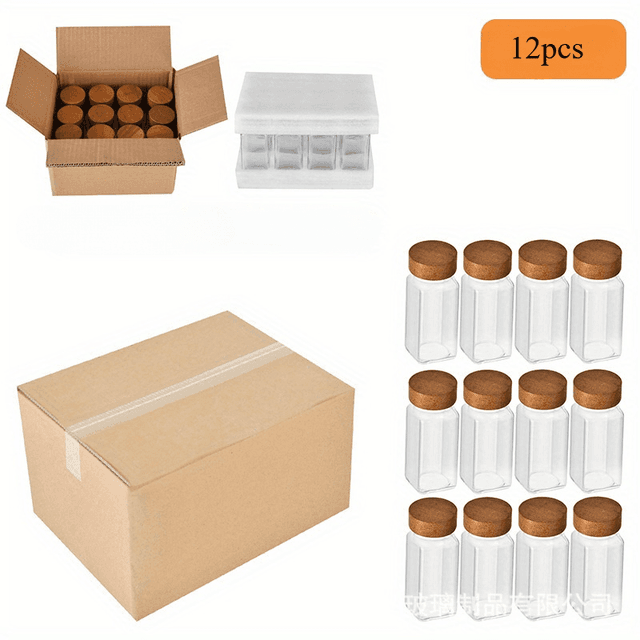 TEMU 12uds/10uds Frascos Cuadrados para Condimentos, Frascos de Vidrio de 120ml para de Madera de Acacia, Frascos de Vidrio para Condimentos, Adecuados para Artículos , Almacenamiento en el Hogar