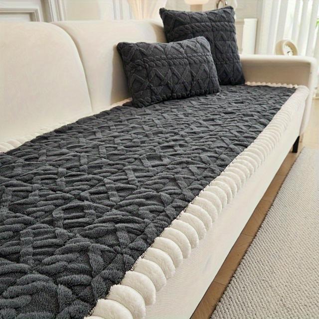 TEMU アップグレードされた1枚のスタイルソファカバー - 厚手で暖かいプラッシュ、ペットリー、防汚＆滑り止め、傷に強い、洗濯機可、フリルドテール、シングーソファ用、リビン用ソファカバー