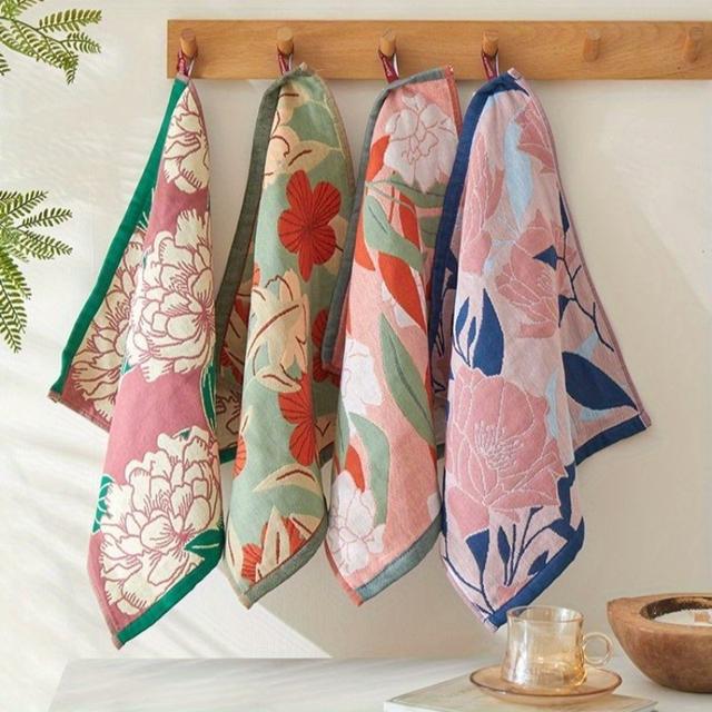 TEMU 2025 Nieuwe Jacquard Gaas Handdoek, 15x13 Inch Waslap, Gezichtshanddoek, Absorberende en Pluisvrije Huishoudhanddoek met Bloemenpatroon