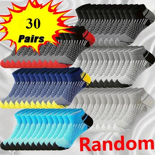 TEMU 30 Pairs Unisex Youth Crew Socks, Polyester Knit Fabric, Solid Color, Low Cut Ankle Boat Socks For Teens, Hand Washable - Suitable For All