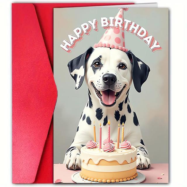 TEMU 1pc Dalmatian Birthday Greeting Card With Envelope, 12cm X 18cm, Paper Material, Suitable , , Family, Christmas, Holiday, New Year