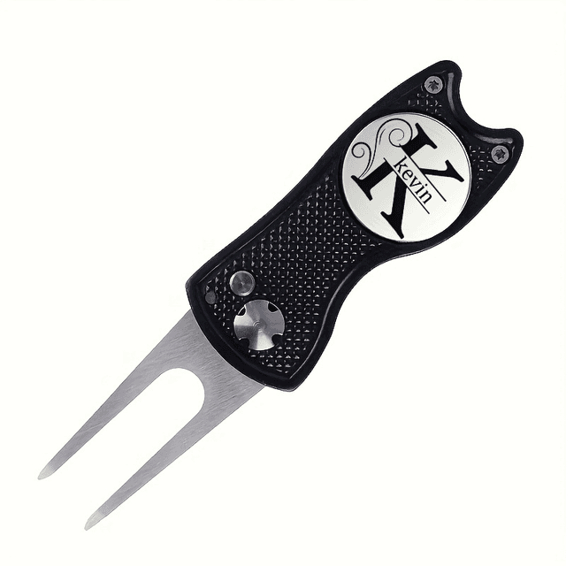 TEMU Personalized Golf Repair Tool With Custom Initials & Ball Markers - Heavy-duty Foldable Alloy Tee For Grass Repair Tool Suitable For Golf Course Maintenance & On-the-