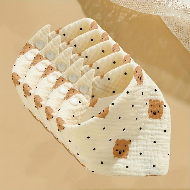 TEMU 5pcs Set -friendly Toddler Feeding Bib-cute Cartoon Print, Snap Closure, Non-waterproof, Toddler Food Accessories