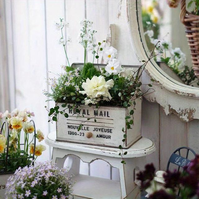 TEMU Window Box Planter - Lightweight Indoor/outdoor Garden Decor With Rustic , Flowers & Herbs, Indoor Outdoor Decor | Vintage Planter | Durable Iron Construction, Window Boxes For Outside