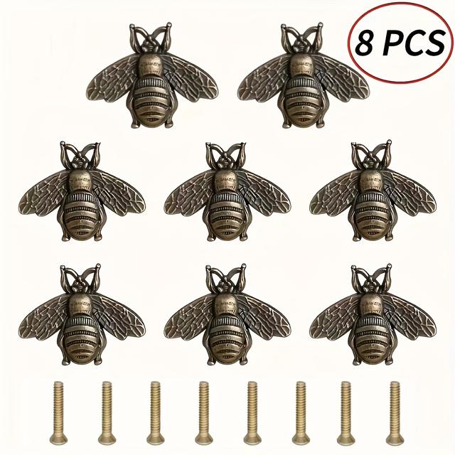 TEMU [vintage Style, Bee Pulls] 8pcs Vintage Style Bee Pulls| Metal Drawer Pulls, Polished Cabinet Handles, Vintage Bee Cabinet Handles For Home Decor And Kitchen Hardware